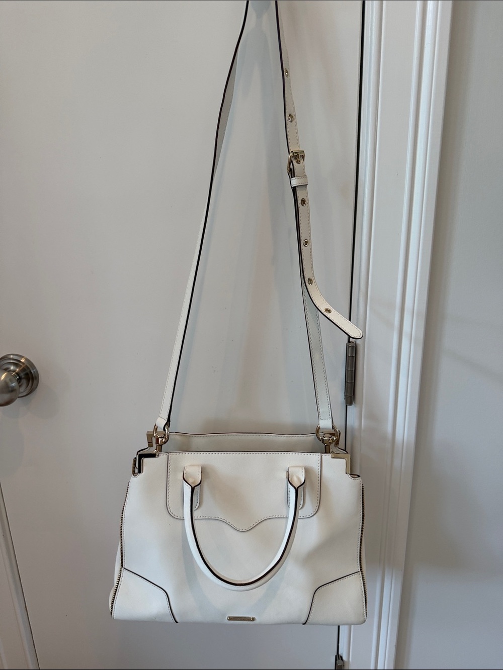 Rebecca Minkoff White Structured Top-Handle Satchel with Gold Hardware - Picture 3 of 9
